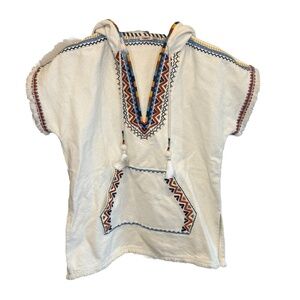 Faherty Baja Surf Poncho short sleeve Hoodied Embroidered Size Small 100% Cotton